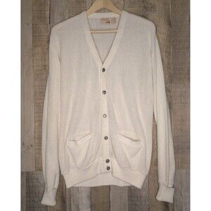 The Fox Collection Cardigan Sweater Medium Ivory Off White Grandpacore See Stain